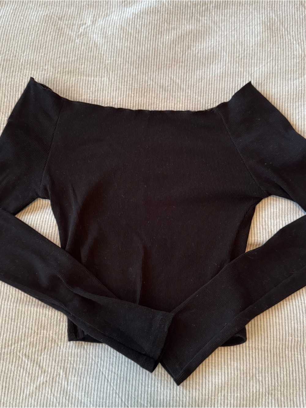 Brandy Melville Black Off-Shoulder Ribbed Long-Sleeve Top